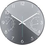 Mebus Quarz-Wanduhr mit Thermometer und Hygrometer, Glas, Grau, 30 cm