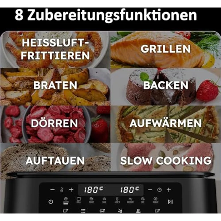 Haier Flex Heißluftfritteuse 2 Kammern, 11 L Airfryer mit herausnehmbarer Trennwand, Sichtfenster, 8 Funktionen, Antihaftbeschichtung, spülmaschinenfest – Bild 4