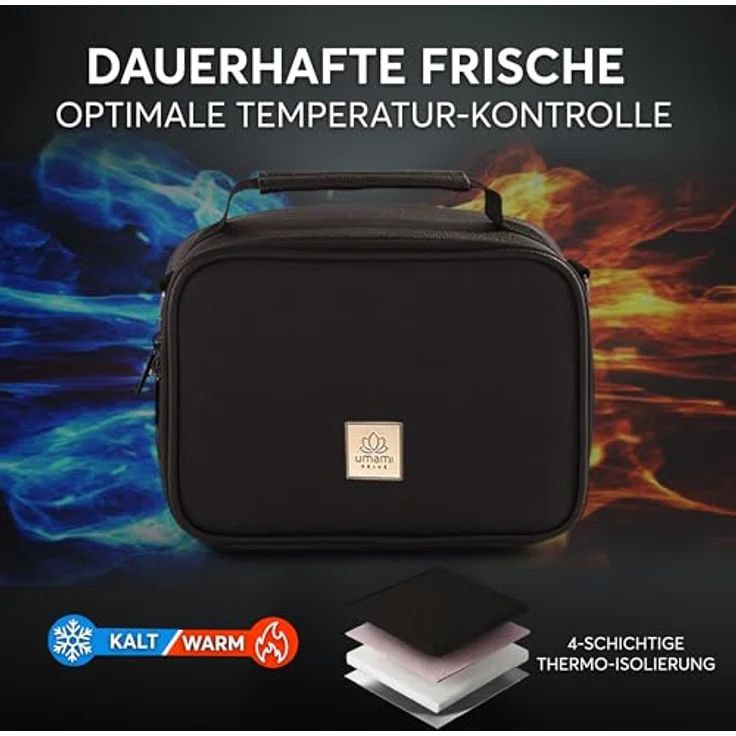 Umami Isolierter Lunchbag Premium, Lunchbox mit veganem Leder, spritzwassergeschützt, Schwarz – Bild 4