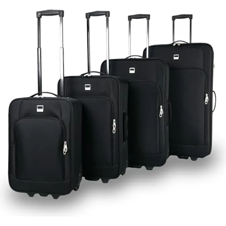 SIGN Stoffkoffer Trolley Reisekoffer Inline Rollen (Schwarz, 4er Set) - Leichtes Weichgepäck mit einzigartigem Design