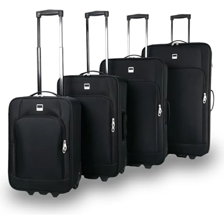 SIGN Stoffkoffer Trolley Reisekoffer Inline Rollen (Schwarz, 4er Set) - Leichtes Weichgepäck mit einzigartigem Design – Bild 1