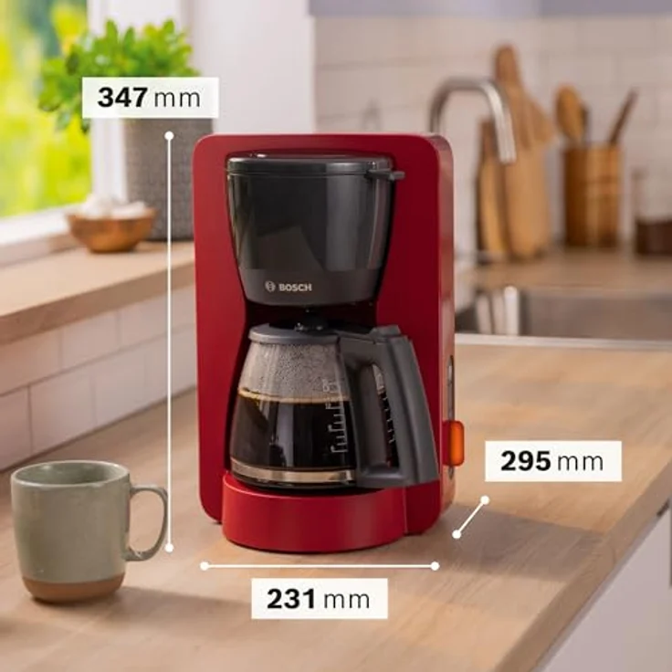 Bosch Filterkaffeemaschine MyMoment TKA3M134,1200 W, Glaskanne 1,25 l, für 10-15 Tassen, 60min Warmhaltefunktion, Aroma intense, Entkalkungsprogramm, Rot matt – Bild 2