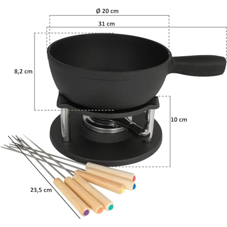 BBQ-Toro Gusseisen Fondue Set für 6 Personen | 2 Liter | Fondueset 9 teilig mit Brenner und Gabeln | Fondue-Set, Käsefondue Set, Fleischfondue Set, Schokofondue Set | Fonduetopf, Topf-Set – Bild 3