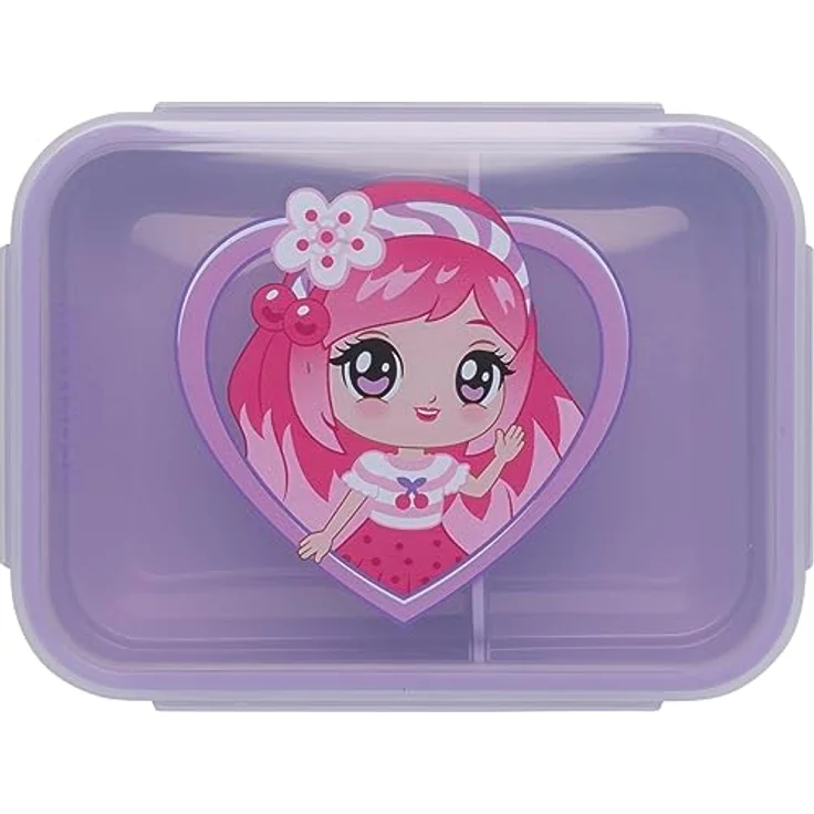 Beckmann Brotdose Cherry für Kinder mit herausnehmbarer Trennwand, Grundschule Lunchbox Purple – Bild 1