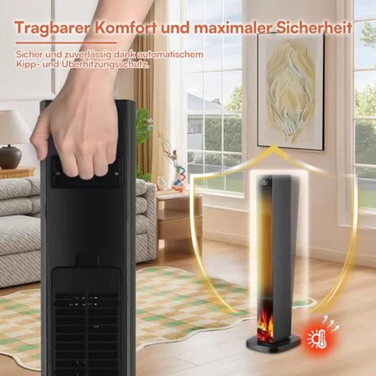 Be Cool BCLeon26 PTC-Säulen-Heizlüfter mit Kamineffekt, 2200 Watt, Schwarz, Oszillation und Fernbedienung – Bild 6