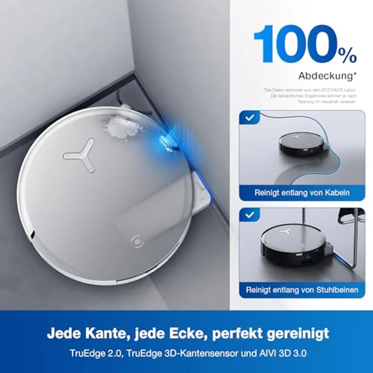 ECOVACS DEEBOT X8 Omni Saugroboter mit Wischfunktion, 18.000 Pa, OZMO Roller Wischwalze mit kontinuierlicher Frischwasser-Selbstreinigung, Moppwäsche mit 76°C heißem Wasser, Heißlufttrocknung, Weiß – Bild 4