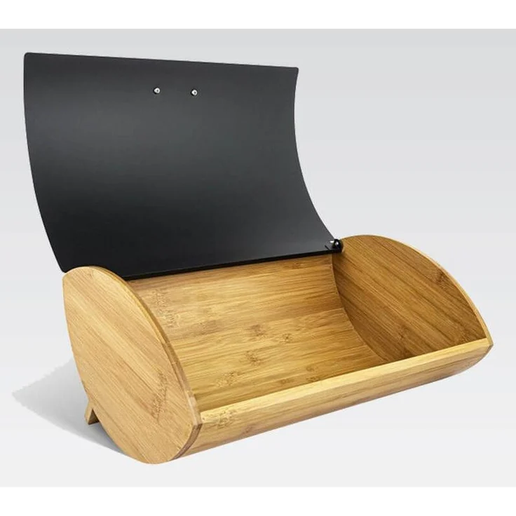 Maestro MR-1775-BLACK Brotkasten aus Holz und Metall, Schwarz, für optimale Brotaufbewahrung