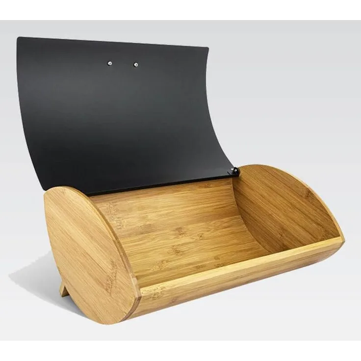 Maestro MR-1775-BLACK Brotkasten aus Holz und Metall, Schwarz, für optimale Brotaufbewahrung