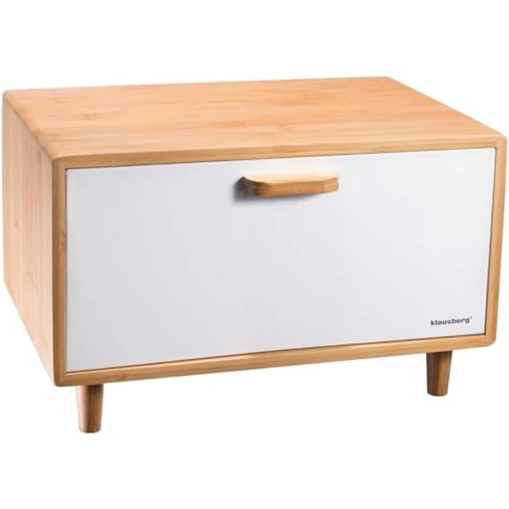 Klausberg KB-7400, Bambus Brotkasten in Weiß, geräumig mit pulverbeschichteten Stahltüren, lebensmittelsicher und umweltfreundlich – Bild 1