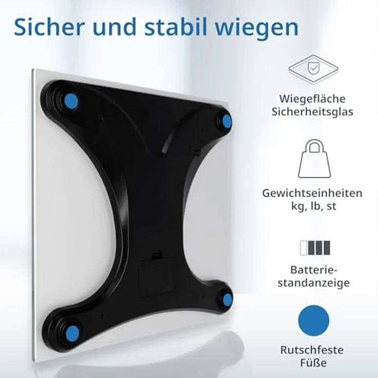 ADE Digitale Personenwaage XXL mit hoher Tragkraft bis 200 kg | leicht ablesbares Display 10,6 x 9,1 cm | silber – Bild 5