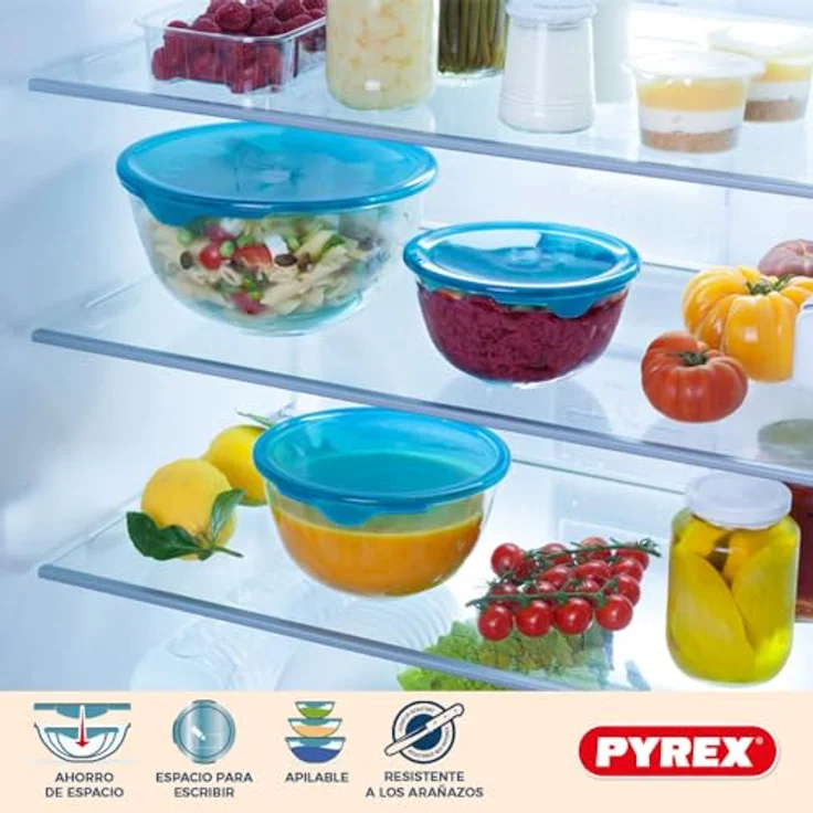 Pyrex® Set mit 5 Rührschüsseln aus borosilikat Glas, BPA-frei, mikrowellen- und backofengeeignet (2 x 0,5 l + 2 x 1 l + 1 x 2 l) – Bild 3