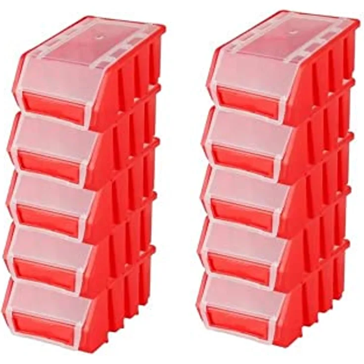 PROREGAL SuperSparSet 10x Sichtlagerbox 2 mit Deckel | HxBxT 7,5x11,6x16cm | Rot | Stapelbare Sichtlagerkästen aus bruchsicherem Polypropylen (PP)