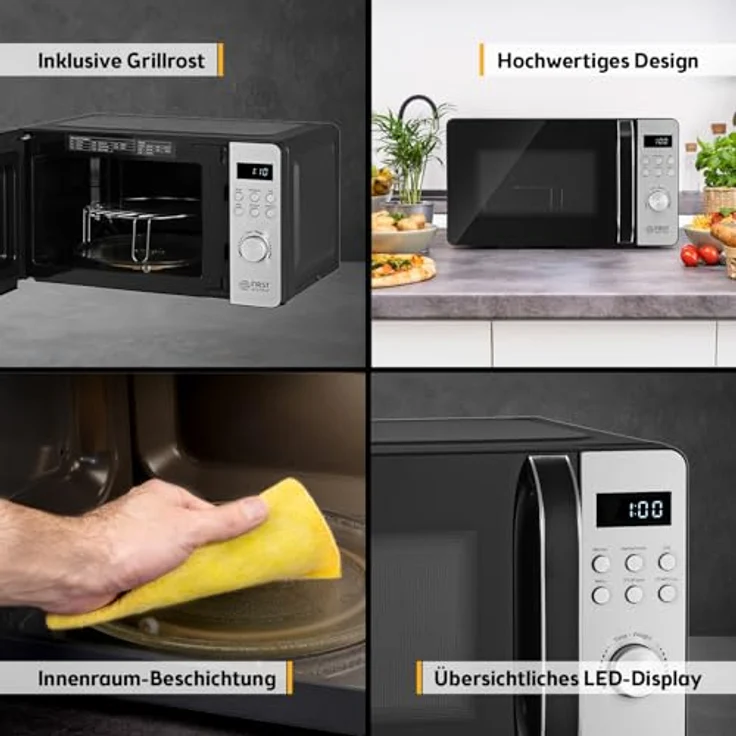 TZS First Austria Digitale Mikrowelle mit Grill, 20l, 700W Mikrowelle, 800W Grill, Edelstahl, 8 Automatik-Programme, LED-Display, kompakt, Auftaufunktion, Grillrost – Bild 4
