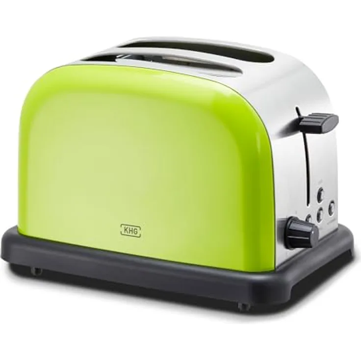 KHG Edelstahl Toaster TO-1005, 2 Scheiben mit Brötchenaufsatz, 6 Bräunungsstufen, 1000W, Limettengrün, Retro American Diner Style