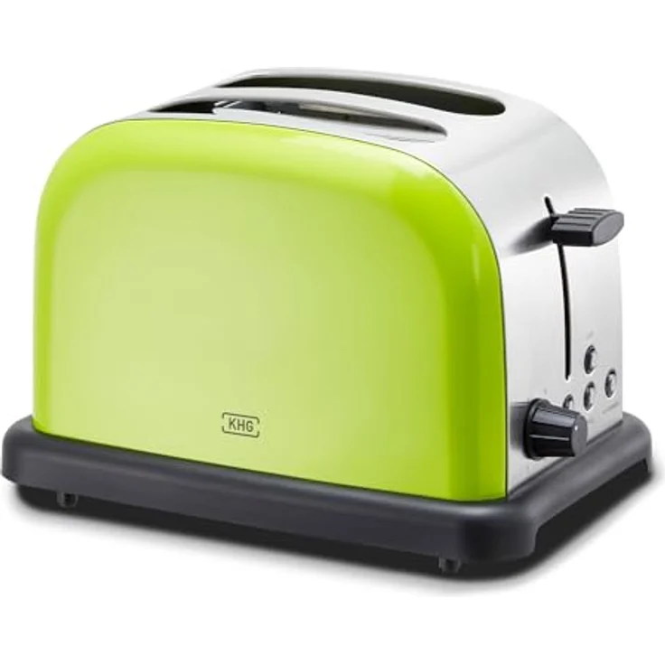 KHG Edelstahl Toaster TO-1005, 2 Scheiben mit Brötchenaufsatz, 6 Bräunungsstufen, 1000W, Limettengrün, Retro American Diner Style – Bild 1