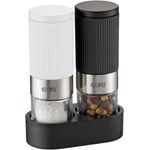 Gefu Salz- und Pfeffermühle TUSOME weiß und schwarz – 2 Mini Gewürzmühlen mit Untersetzer