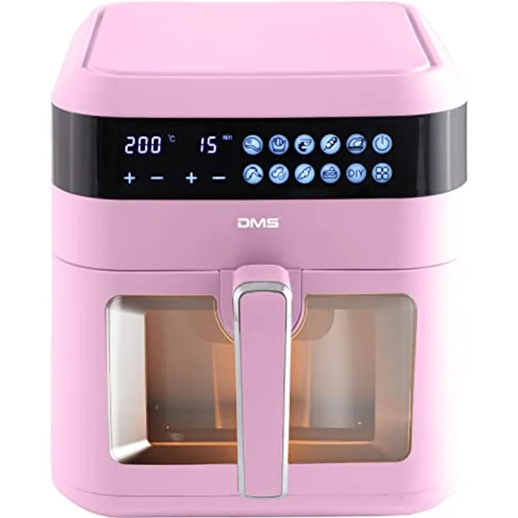 DMS XXXL 7 Liter Heißluftfritteuse | fettfrei und ohne Öl | inklusive 10 Programmen und digitalem Touch Display | Timer | HFG-7 (Rosa)
