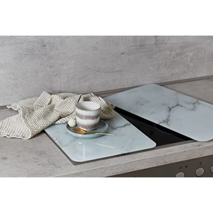 Wenko Herdabdeckplatte Universal Marmor, 2er Set Herdabdeckung für alle Herdarten, Gehärtetes Glas, 30 x 52 cm, mehrfarbig – Bild 6