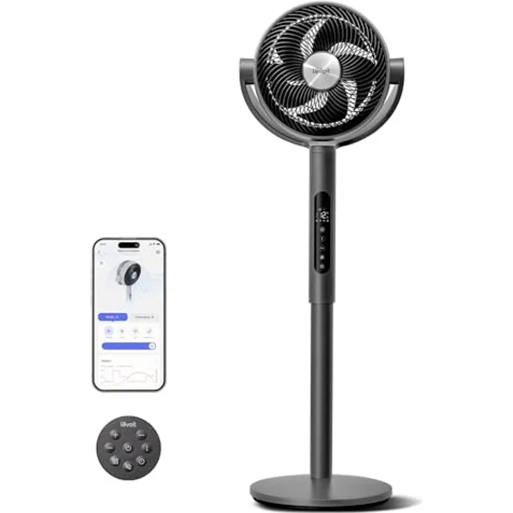 Levoit Smart Standventilator, 20dB sehr leise mit App & Alexa Steuerung, 30m Wurfweite, DC Motor, 4 Modi, 12 Stufen, 12 Std Timer, Fernbedienung