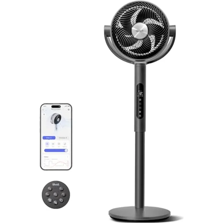 Levoit Smart Standventilator, 20dB sehr leise mit App & Alexa Steuerung, 30m Wurfweite, DC Motor, 4 Modi, 12 Stufen, 12 Std Timer, Fernbedienung – Bild 1
