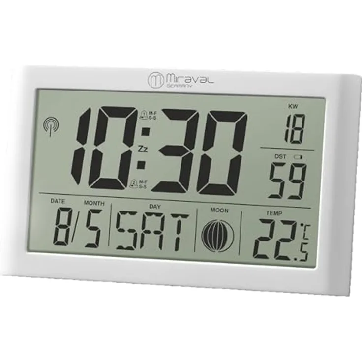 Digitale LCD Tischfunkuhr mit Datumsanzeige + Temperaturanzeige Geräuschlos Digitale Funkuhr mit Datumsanzeige Digital Schwarz 2X AA-Batterie Schwarz Kunststoff Unisex DCF77 Datumsanzeige (Weiß)
