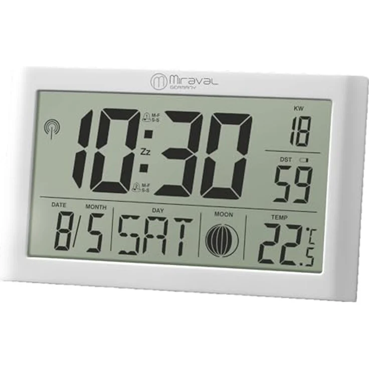 Digitale LCD Tischfunkuhr mit Datumsanzeige + Temperaturanzeige Geräuschlos Digitale Funkuhr mit Datumsanzeige Digital Schwarz 2X AA-Batterie Schwarz Kunststoff Unisex DCF77 Datumsanzeige (Weiß) – Bild 1
