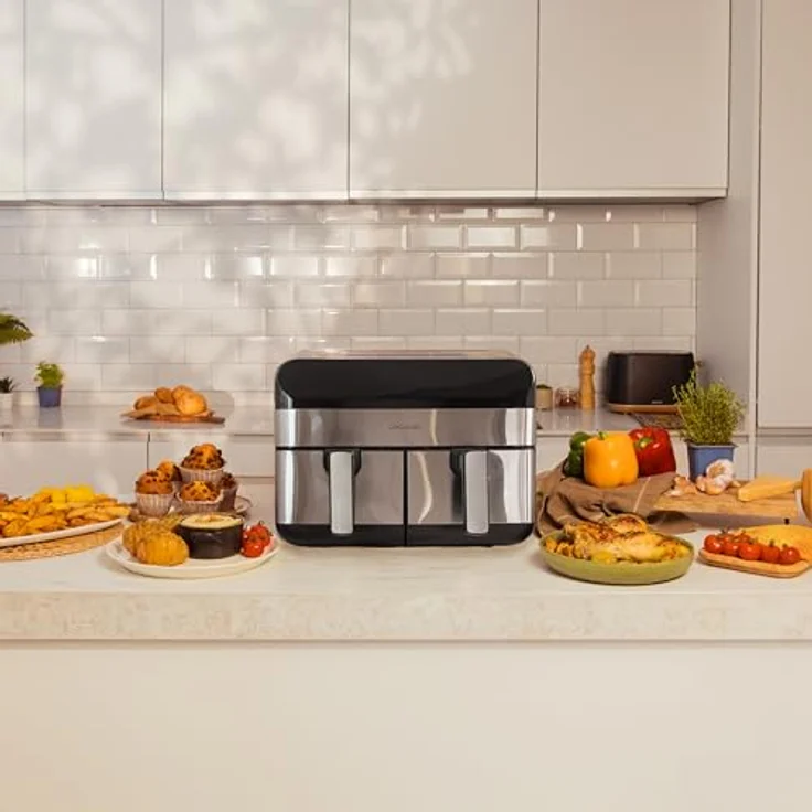 Cecotec CecoFry Advance Double, Heißluftfritteuse 9 L, 2850 W, digitale ölfreie Diätfritteuse mit zwei Körben, PerfectCook-Technologie, Inox – Bild 2