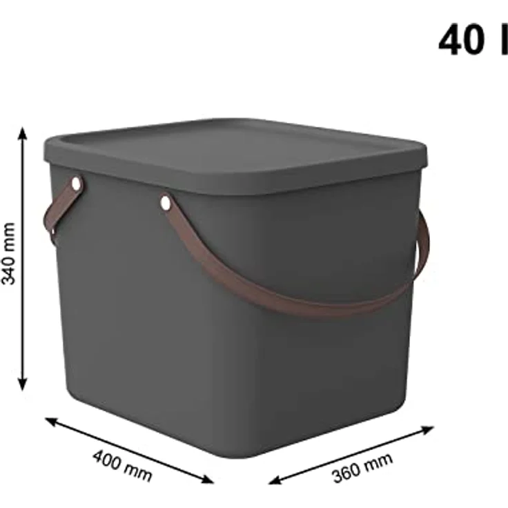 Rotho Albula 4er-Set Aufbewahrungsbox 1x40l +1x25l + 2x6l mit Deckel, Kunststoff (PP recycelt), Anthrazit, stapelbar, platzsparend, mit Trageriemen – Bild 5