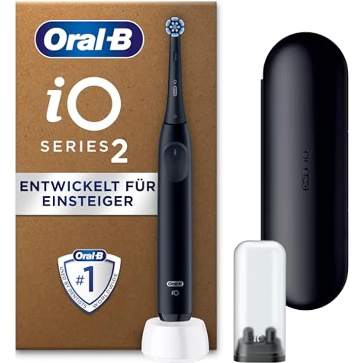 Oral-B iO Series 2, Elektrische Zahnbürste mit 3 Putzmodi, Magnet-Technologie, inklusive Reise-Etui und Aufsteckbürste, Night Black – Bild 1