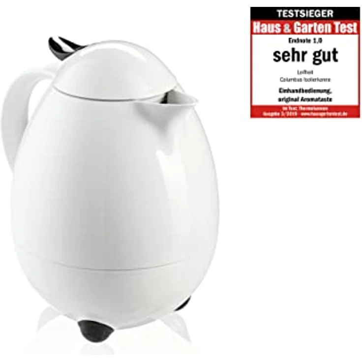 Leifheit Columbus 1, 0 L Isolierkanne, 100% dicht, Thermoskanne mit bewährter Aromataste, praktisches Öffnen und Schließen mit einer Hand, Kaffekanne, Teekanne, weiß, hochglanz – Bild 2