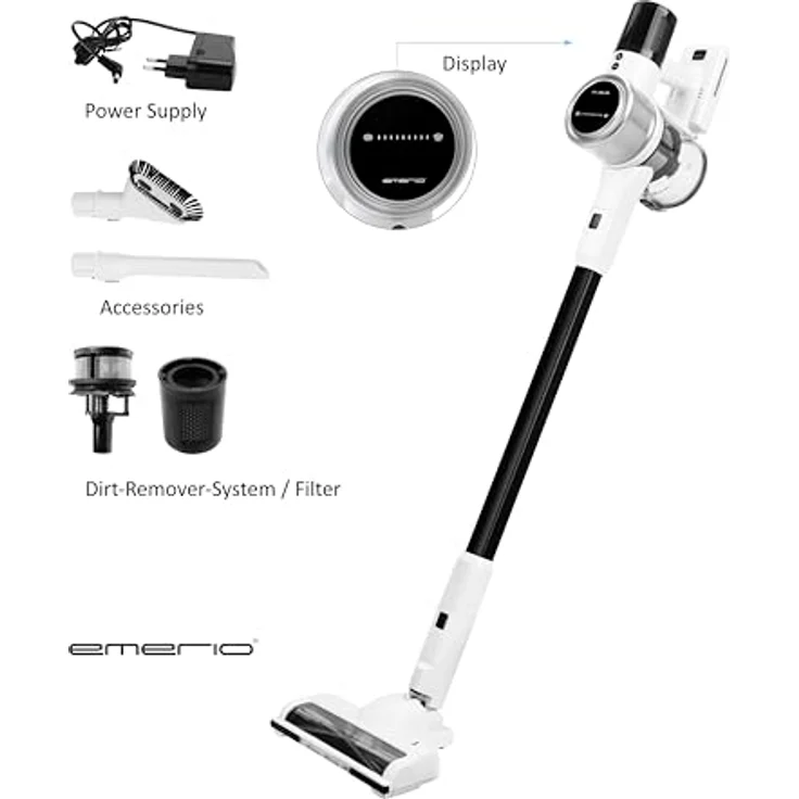 Emerio UVC-129496, Akku Staubsauger Kabellos 3-in-1 mit 3 Saugstufen, extrem Starke Saugkraft mit 24.000 Pa, HEPA H11 Filter, ohne Beutel, Zyklon, LED, langlebiger Motor, Weiß/Grau, 220 W, 0.8 liters – Bild 2
