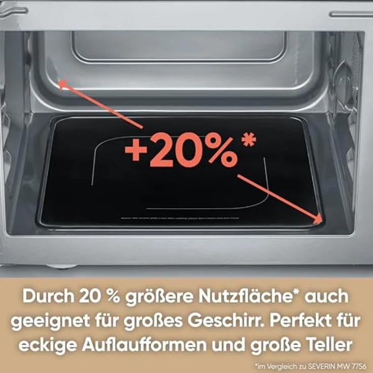 Severin MW 7763 Mikrowelle mit Keramikboden und Grill, Standgerät, Garraum 25L, 900W, 2 Leistungsstufen, Drehregler, schwarz – Bild 3