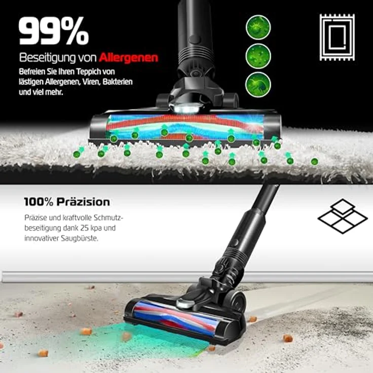 KESSER® Akku-Staubsauger 3in1 | Handstaubsauger ohne Beutel mit HEPA-Filter | Akkusauger bis 60 Min. Laufzeit + Fugendüse & Staubbürste | LED-Licht XL Staubbehälter für Hartböden Teppich Tierhaare – Bild 4