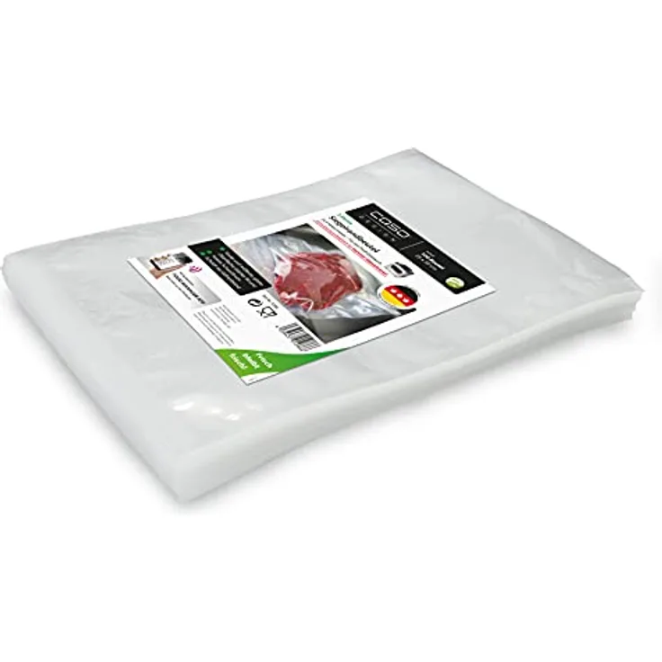 CASO Siegelrandbeutel 25 x 35 cm, 90 mμ, 100 Stück, ausschließlich für Kammervakuumierer, glatte Oberfläche, stabile Schweißnaht, BPA-Frei, Sous Vide, Made in Germany