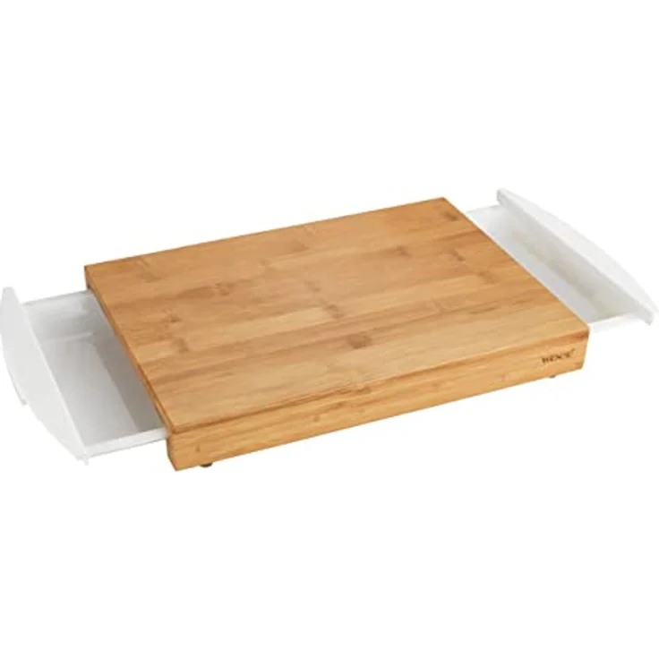 WENKO 53035100 Schneidebrett Bina, Küchenbrett, Schneidebrett mit 2 ausziehbaren Auffangschalen-Tabletts, Bambus, 40.5 x 4 x 25 cm, Braun – Bild 2