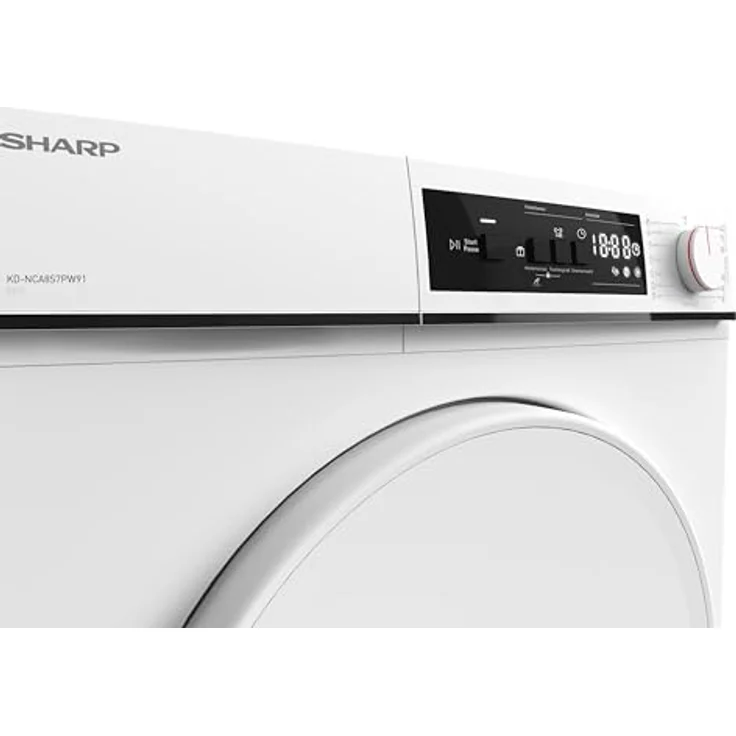 Sharp KD-NCA8S7PW91-DE Kondenstrockner Frontlader, 8 kg, 15 Trockenprogramme inkl. 12-Minuten-Schnelltrocken, Schontrommel, LED-Innenbeleuchtung, Kindersicherung, Weiß – Bild 5