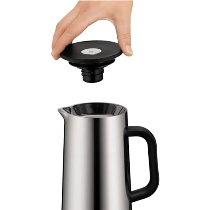 WMF Isolierkanne Thermoskanne Impulse Cromargan Edelstahl, 1,0 l, für Kaffee oder Tee Druckverschluss hält Getränke 24h kalt und warm – Bild 6