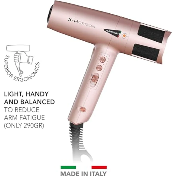 GAMMA+ X-Horizon Ionic Haartrockner, 290 g Ultraleichter Haartrockner Leise, Dual Ionic Technology, Made in Italy (Golden Rosa, SCHUKO-Stecker) – Bild 5