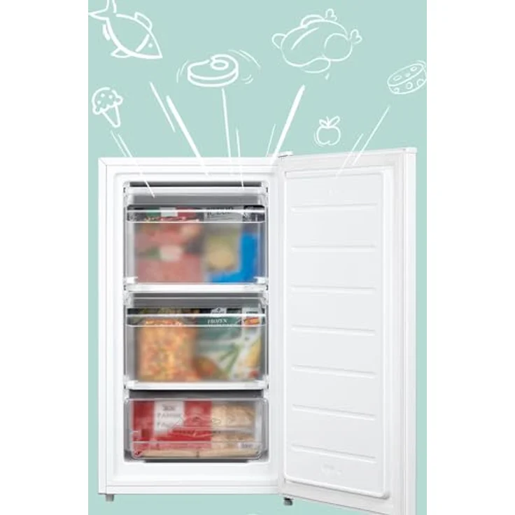 COMFEE' RCU60WH2(E) 60L Gefrierschrank senkrecht mit Schubladen, 3x Gefrierschublade, Eintür, einstellbare Temperatur, umkehrbare Tür, leise, Freistehend, Weiß – Bild 5