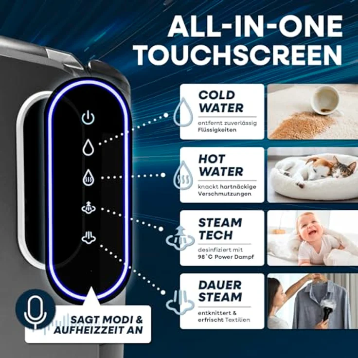 CLEANmaxx Teppichreiniger Pro Steam, 2000 W, inkl. EASYmaxx Teppichreiniger-Konzentrat, Vier Reinigungsmodi, Selbstreinigungsmodus, 1,6 m Schlauch, 5 m Kabel – Bild 5