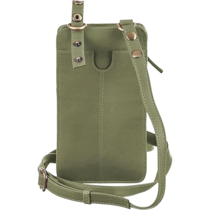 Greenland Nature Handytasche mit Geldbörse, Leder, 11 cm, grün, abnehmbarer Umhängeriemen – Bild 3