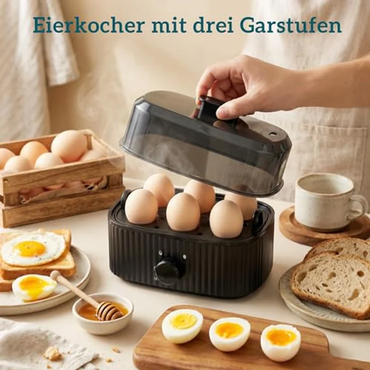 HOMCOM Wasserkocher-Toaster-Eierkocher Set, 1,7L Wasserkocher, 4-Scheiben Toaster in Schwarz mit Sicherheitsfunktionen und Signalton-Timer – Bild 8