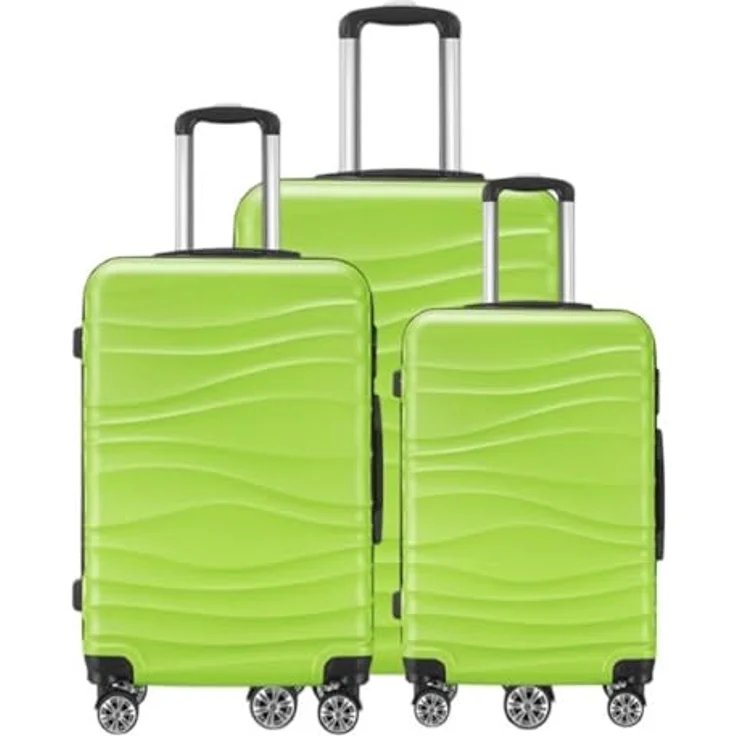 COFI 1453 Reisekoffer Koffer 3 TLG Hartschale Trolley Set Kofferset Handgepäck Gepäck Reisetasche ABS-04 in Hellgrün – Bild 1