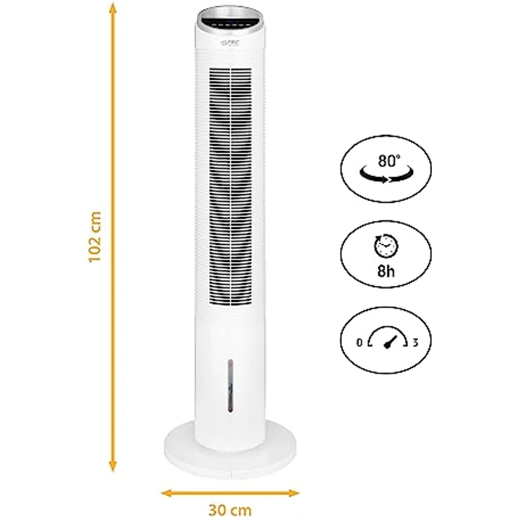 TZS First Austria Turmventilator B, 102 cm mit Wasserkühlung & Fernbedienung, 80° Oszillation, 3 Geschwindigkeitsstufen, Timer-Funktion, weiß – Bild 3