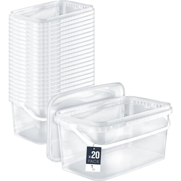 BenBow Rechteckiger Eimer mit Deckel 5L 20 Stk., Transparent BSR-, Luftdicht, Lebensmittelecht, BRC- – Bild 1