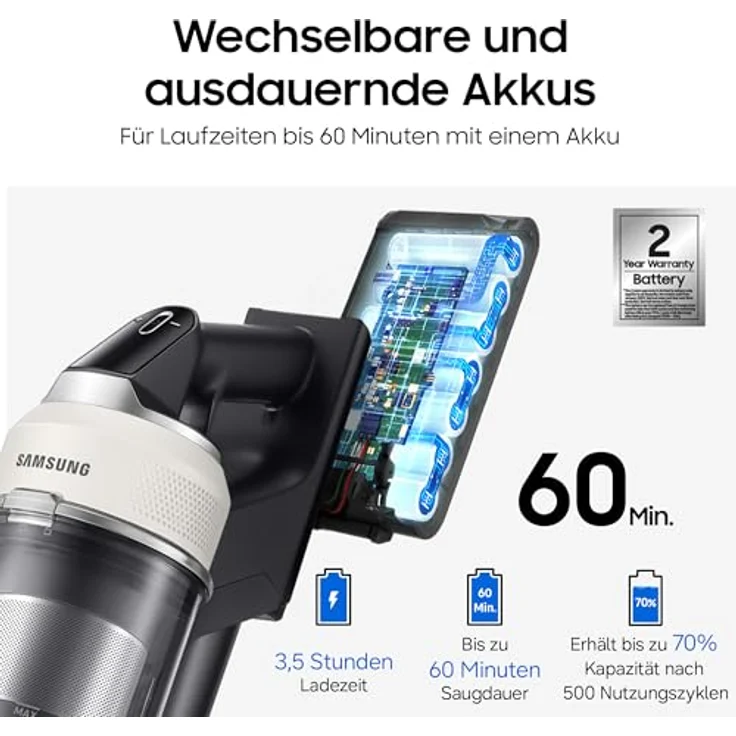 SAMSUNG VS70H25XLG/WD Handstaubsauger, Akkubetrieb, 770 Watt, HEPA Filter, 60 Minuten Laufzeit – Bild 7