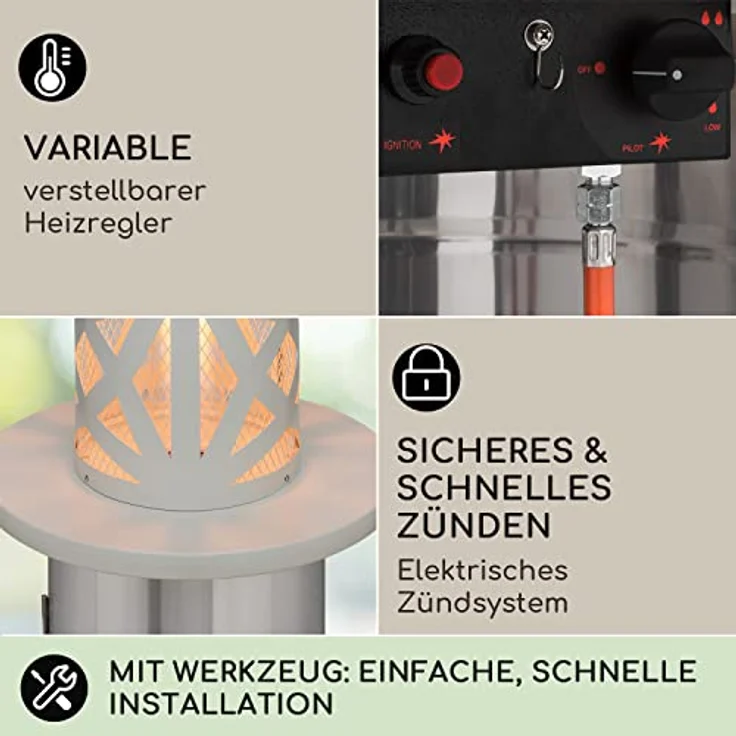 Blumfeldt Terrassenheizer, Outdoor-Gasheizstrahler, Heizpilz Gas für Terrasse, Garten & Balkon, Terrassen-Heizer mit Elektrischer Zündung, 360°Flammen-Blick, Gas-Heizstrahler mit Bodenrollen – Bild 3