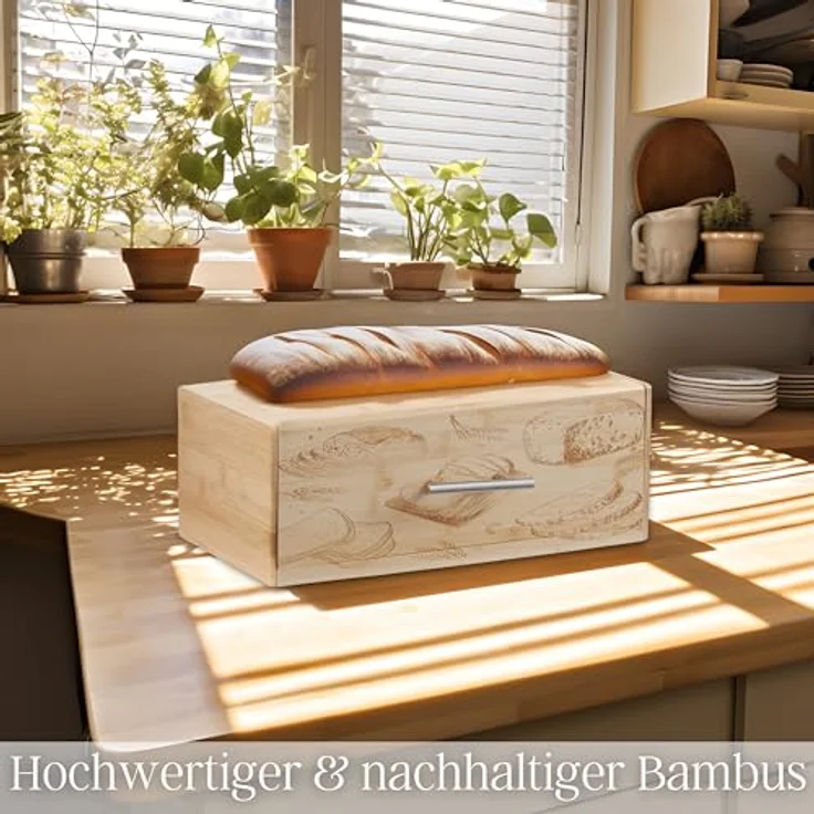 ecosa Brotbox aus nachhaltigem Bambus mit Edelstahlgriff und herausnehmbarer Krümelschublade, Brotkasten in Naturfarben - Preisvergleich – Bild 2