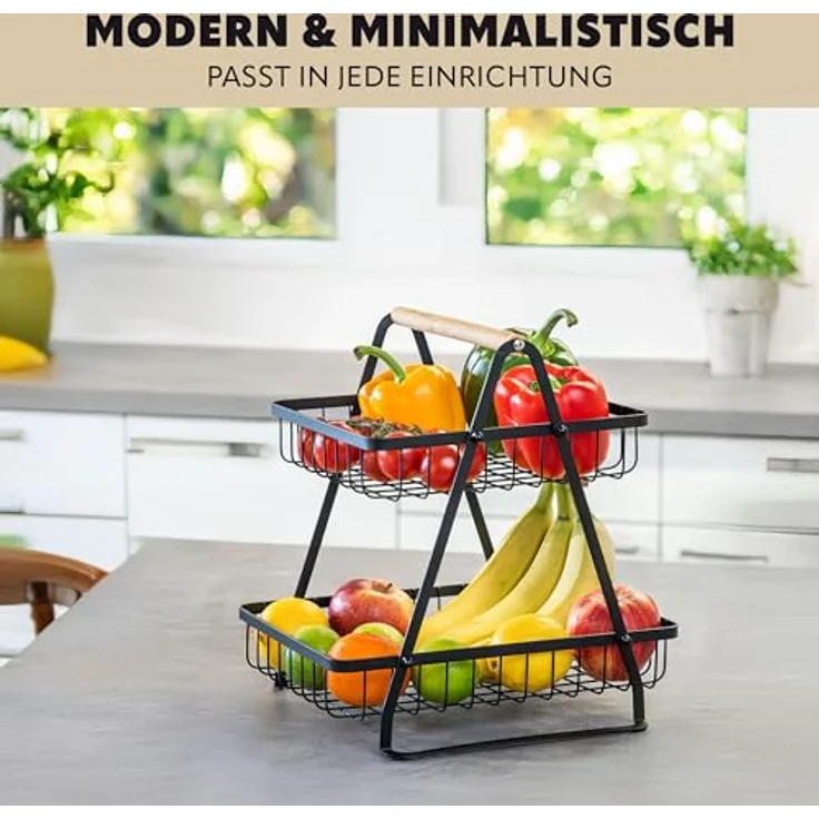 eluno Obstschale 2-stöckige Etagere, Bambus und schwarz, platzsparend und luftdurchlässig – Bild 5