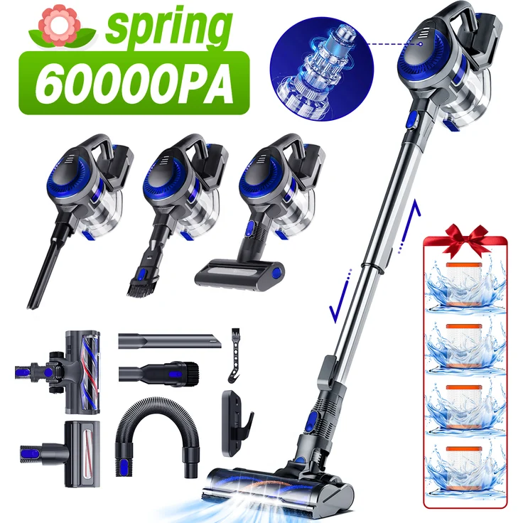 Aiibot A15/A17 Akku Staubsauger, kabelloser 12-in-1 Handstaubsauger mit 60000PA Saugkraft, Bürstenloser Motor, 50 Min. Laufzeit, für Tierhaare, 550W